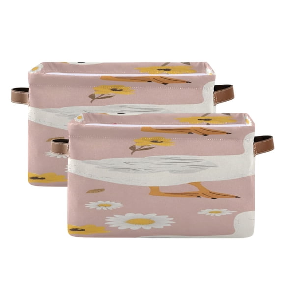Cute Goose Flowers Square Storage Bins with Handles Collapsible Containing Box 2 Packs