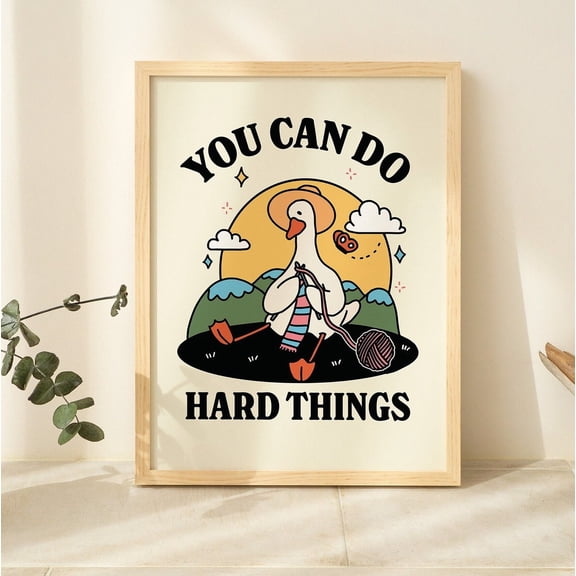 Cute Goose Motivation Quote Retro Style Illustration Cottagecore Green Decor Unframed Paper Print