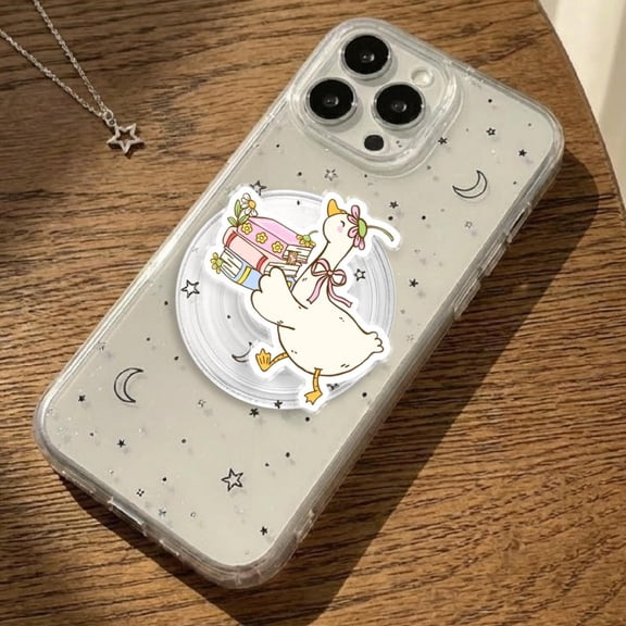 Cute Goose Phone Grip, Floral Phone Stand, Aesthetic Animal Phone Accessory, Unique Phone Grip for Book Lovers, Adorable Animal Decor
