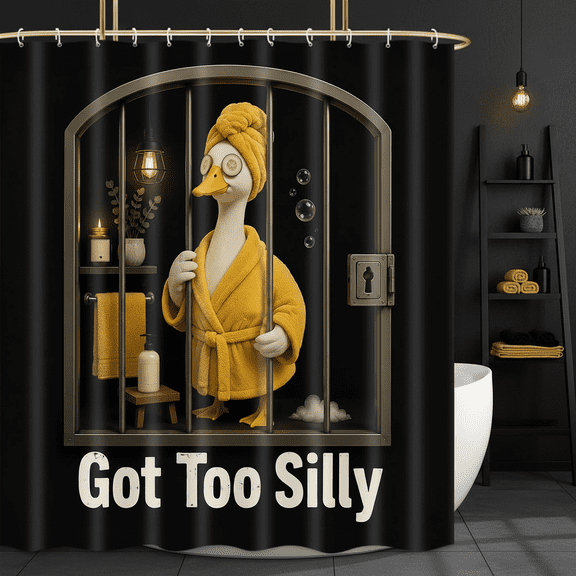 Cute Goose Shower Curtain, Got Too Silly,Spa Goose with Yellow Robe, Funny Animal Themed Bathroom Decor,Humorous Novelty Bathroom Decor for Teens & Adults,Yellow,12pcs Hooks,69X70 in