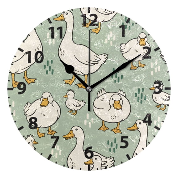 Cute Goose Wall Clock 10in Round Artistic Oil Painting Home Decor Desk Table Clock