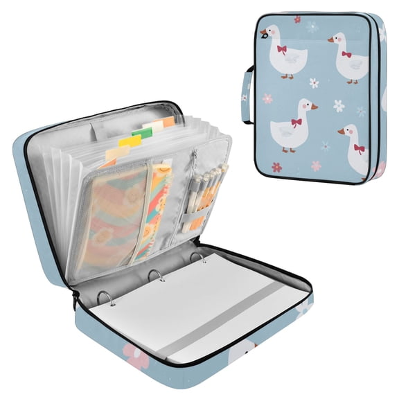 Cute Goose with Red Bows Flowers Spring Accordion File Organizer Expanding File Folder 3-Ring Binder Bag 500 Sheets A4 Size