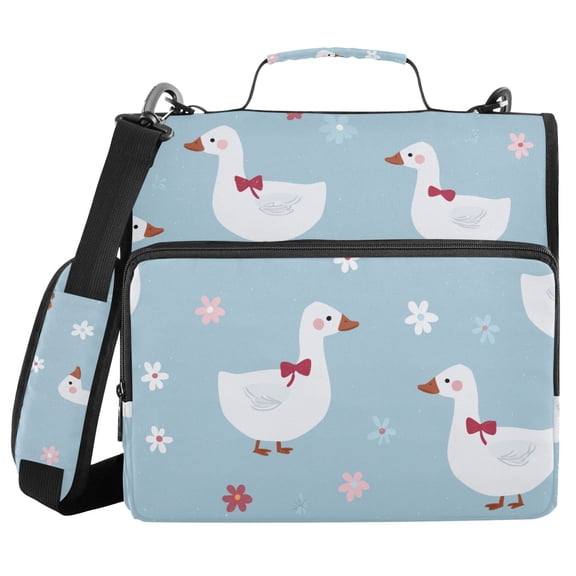 Cute Goose with Red Bows Flowers Spring Binder Bag with Shoulder Strap 3 Ring Zipper Binder File Folder Document Storage