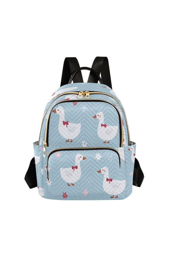 Cute Goose with Red Bows Flowers Spring Quilted Backpack Fashion Daypack Commuter Bag for Women 8.5 L