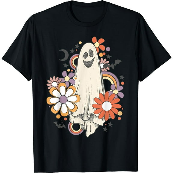 Cute Gost Halloween Spooky Season Men Women Short Sleeve T-Shirt Black Casual Tee