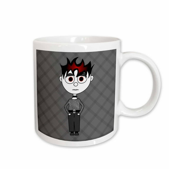 3drose, Cute Goth Punk Rock Boy Red Grey, 15oz Mug
