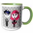 thumbnail image 1 of 3drose, Cute Goth Punk Rock Girl and Boy, 11oz Two-tone Green Mug, 1 of 6