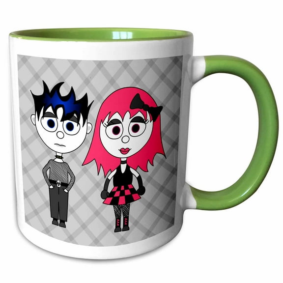 3drose, Cute Goth Punk Rock Girl and Boy, 11oz Two-tone Green Mug