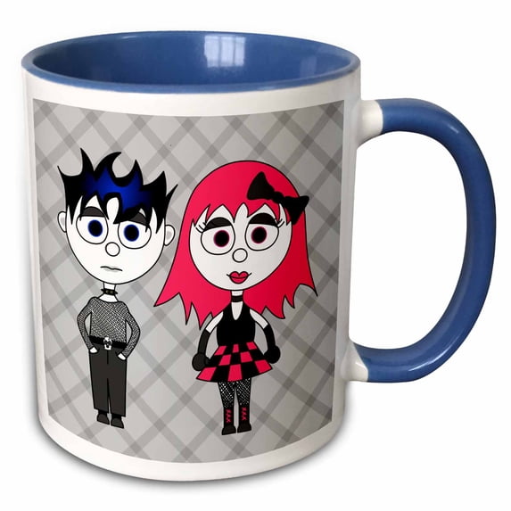 3drose, Cute Goth Punk Rock Girl and Boy, 15oz Two-tone Blue Mug