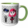 thumbnail image 1 of 3drose, Cute Goth Punk Rock Girl and Boy, 15oz Two-tone Green Mug, 1 of 6