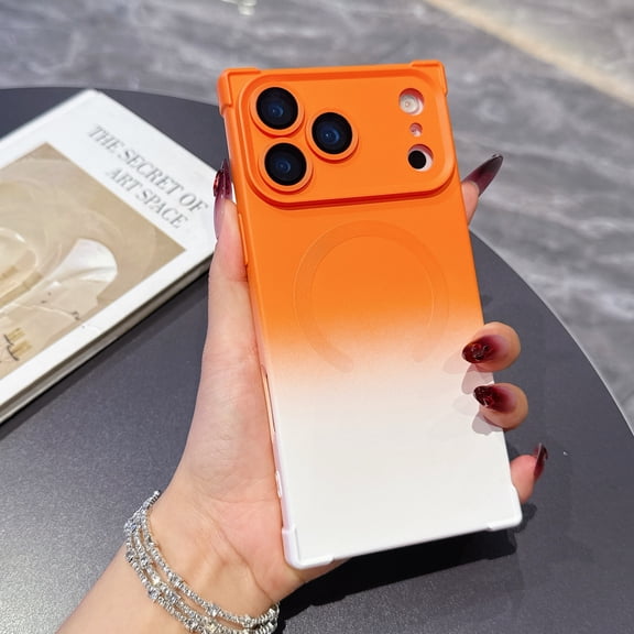 Cute Gradient Color Case Compatible with iPhone 16 Pro Max Case, Compatible with MagSafe for Women Girls Soft TPU Shockproof Camera Protective Back Magnetic Cover For iPhone 16 Pro Max, Orange