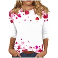 thumbnail image 1 of Cute Gradient Heart Tshirts for Womens Valentines Crewneck 3/4 Sleeve Tops Trendy Holiday Basic Tee, 1 of 5