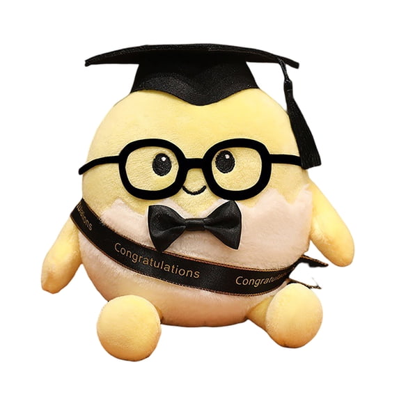 Cute Graduation Egg Plush Toy, Soft Stuffed Animal with Doctoral Cap & Glasses, Graduation Gift for High School & College Grads, Graduation Season Plush Keepsake for Students