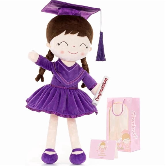 Cute Graduation Plush Stuffed Doll, Soft Graduation Toy with Cap & Scroll, Ideal Graduation Gift for Preschool to College Graduates, Graduation Party Decor & Photo Prop (Purple)