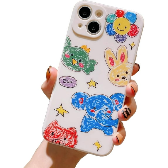 Cute Graffiti Cartoon Animal Bear Pig Giraffe Crocodile Elephant Rabbit Soft Phone Case Compatible with iPhone Case (Elephant,iPhone 12 Mini)