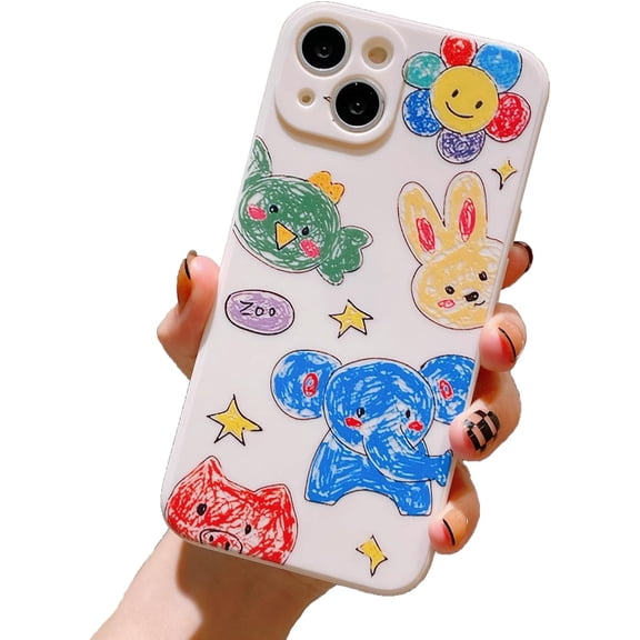 Cute Graffiti Cartoon Animal Bear Pig Giraffe Crocodile Elephant Rabbit Soft Phone Case Compatible with iPhone Case (Elephant,iPhone 15)