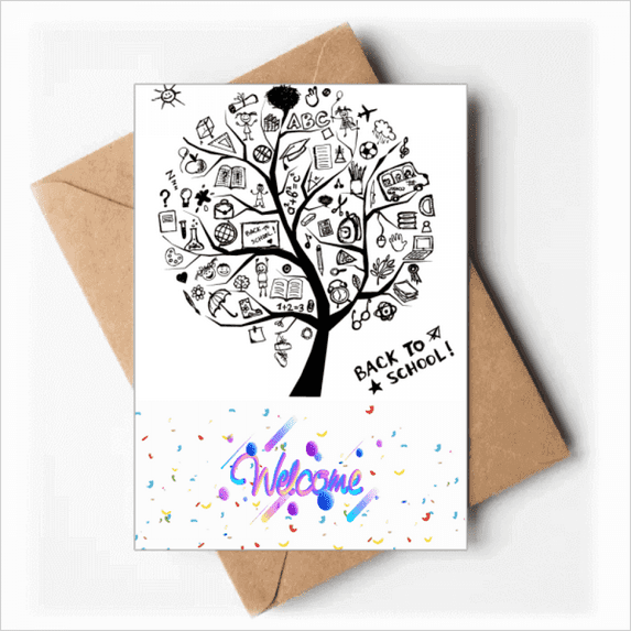 Cute Graffiti School Style Tree Outline Welcome Back Greeting Cards Envelopes Blank