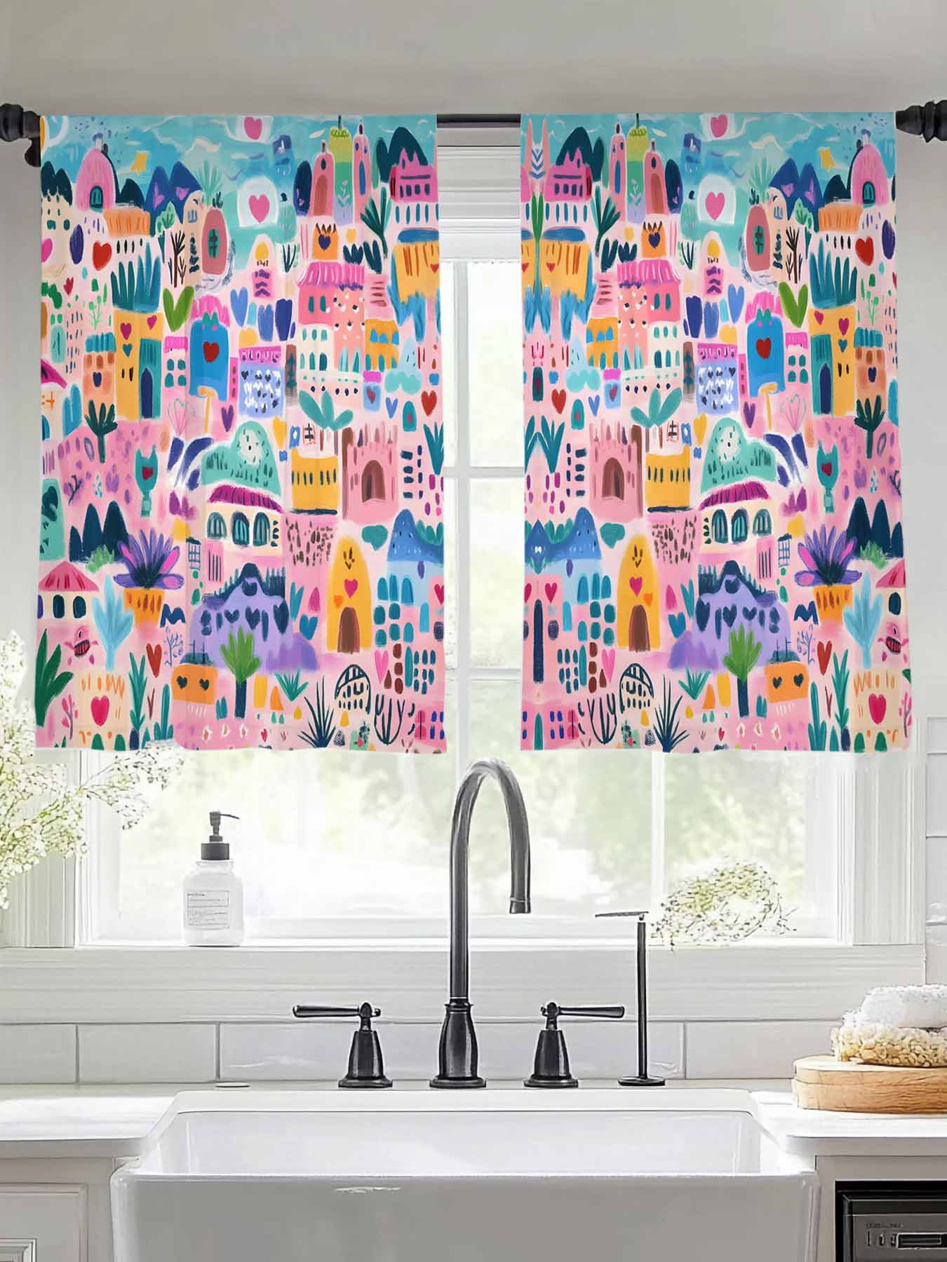 Cute Graffiti Sheer Curtains 45 Inches Long 2 Panels Abstract House ...