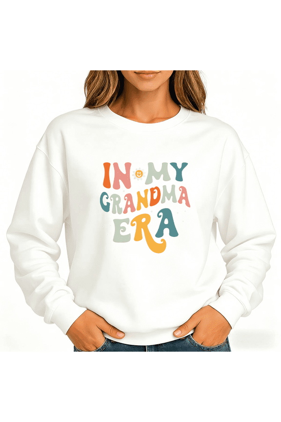 Cute Grandma Era Graphic Sweatshirt Print Sweatshirt Mothers Day Style Black White S-3XL Ladies Tops