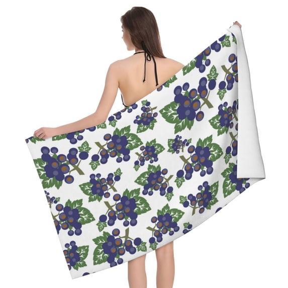 Cute Grape Green Leaves Bath Towel, Highly Absorbent towels for bathroom Quick Drying Microfiber Bath Towels for Body, Soft Shower Towels for Sport, Yoga, SPA, Gym 27x55in