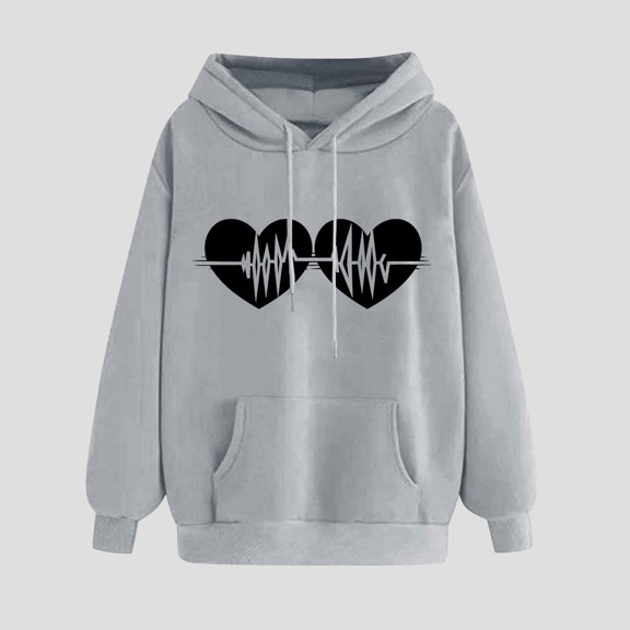 Cute Graphic Hoodies for Women Classic Solid Color Sweatshirts Casual Drop Shoulder Sweatshirt Loose Long Sleeve Pullover with Kangaroo Pocket Soft Comfy Tops