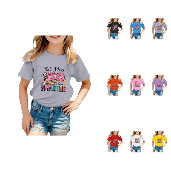 Cute Graphic Print Round Neck Tee for Kids: 100 Days of School Shirt Soft Blended Comfort for Toddlers & Girls