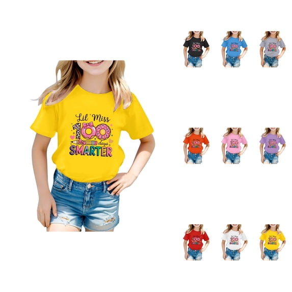 Cute Graphic Print Round Neck Tee for Kids: 100 Days of School Shirt Soft Blended Comfort for Toddlers & Girls