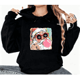 thumbnail image 1 of Cute Graphic Tee T-Shirt Rocker Santa Bubble Gum Christmas Print Top Cotton Hooded long-sleeved Black S-2XL, 1 of 7