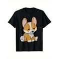 thumbnail image 1 of Cute Graphic Tee,Tops Has Corgi Sitting On The Ground Pattern,Round Neck Regular Fit T-shirts, Size(S-5XL), 1 of 5