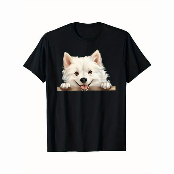 Cute Graphic Tee,Tops Has Funny Peeking Dog Print Pattern With Expressive White Face,Round Neck Regular Fit T-shirts, Size(S-5XL)
