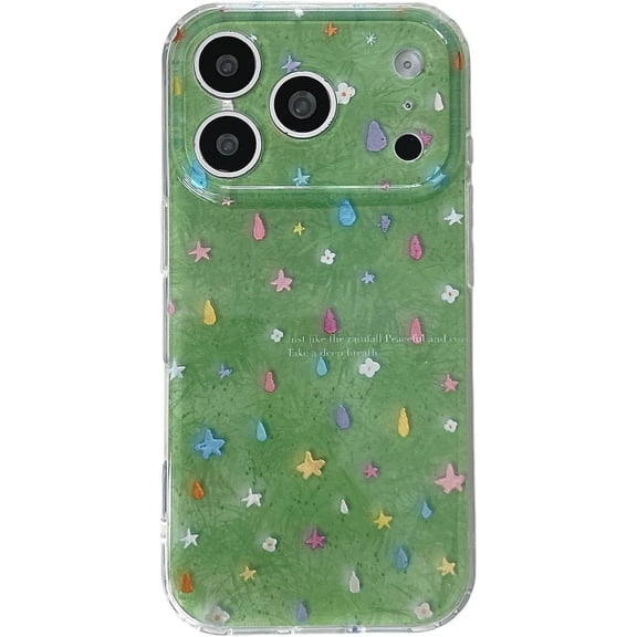 Cute Grass Stars Raindrop Flower Phone Case for iPhone (iPhone 16 Pro Max,Green)