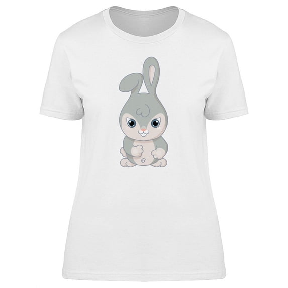 Cute Gray Baby Bunny Cartoon T-Shirt Women -Image by Shutterstock, Female Large