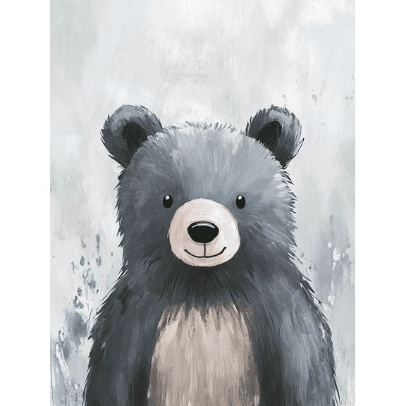 Cute Gray Bear Canvas Painting/Wall Art, Suitable for Living Room, Bedroom, Nursery, Office, and Apartment Decoration.