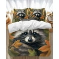 thumbnail image 1 of Cute Gray Bedding Duvet Cover Set King Size 4 Pieces Big Eyed Raccoon Soft Twill Plush Quilt Cover, Include 1 Duvet Cover 1 Flat Sheet And 2 Pillow, 1 of 7