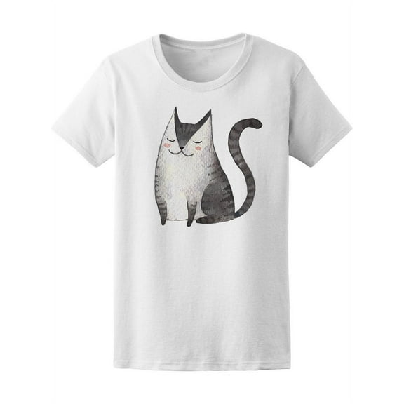 Cute Gray Cat Watercolor T-Shirt Women -Image by Shutterstock, Female Large