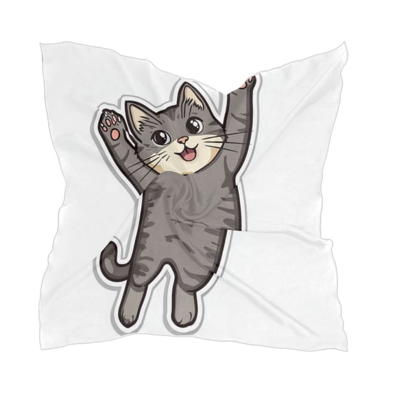 Cute Gray Cat Women's Fashion Soft Scarf Square Satin Head Scarf Neck Scarf Head Hair Wraps