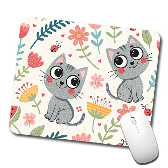 Cute Gray Cats Mouse Pad Low Profile Gaming Mat