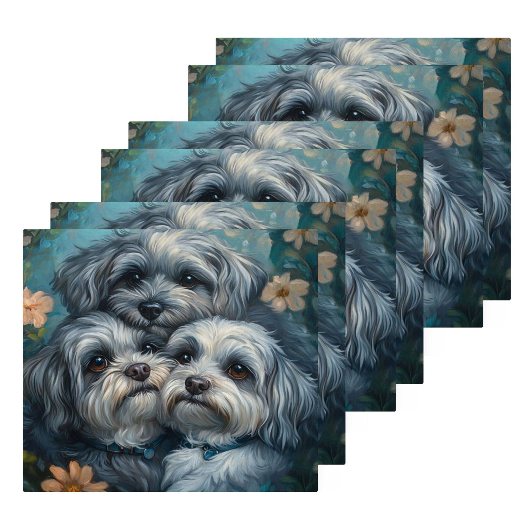Cute Gray Lhasa Apso Dogs 100% Cotton Face Towel 12x12in Soft Absorbent Washcloth Durable Printed Hand Towels for Bathroom Travel 6 Pcs