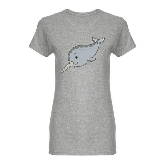 Cute Gray Narwhal Shaped T-Shirt Women -Image by Shutterstock, Female Large