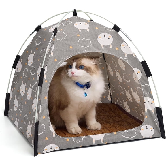 Cute Gray Pet Cave - Indoor Tent and Pet House with Non-Slip Sole and Removable Cushions, Suitable for Small Dogs and Kittens