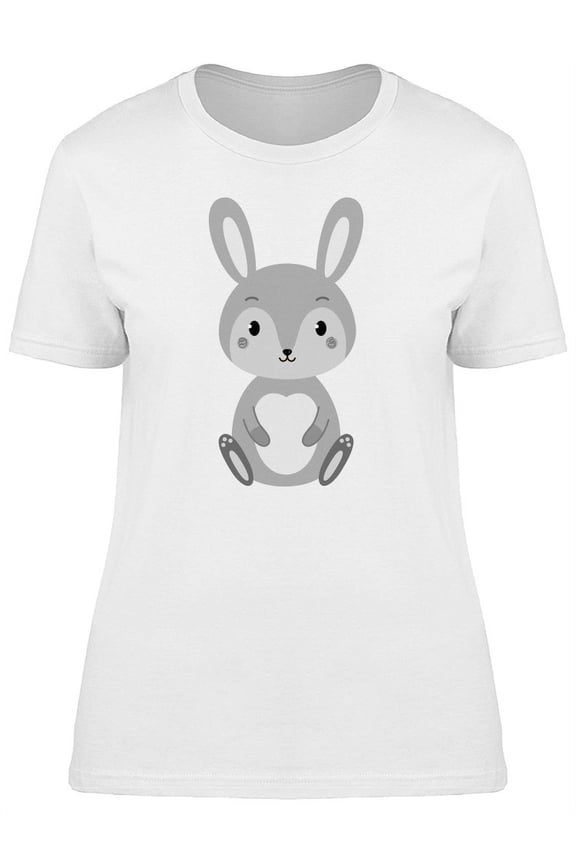 Cute Gray Rabbit Cartoon T-Shirt Women -Image by Shutterstock, Female Medium