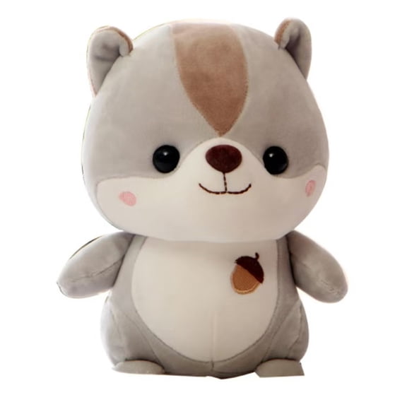 Cute Gray Squirrel Plush Toy, Soft Stuffed Animal with Acorn Print, Kawaii Woodland Creature, Perfect Gift for Kids