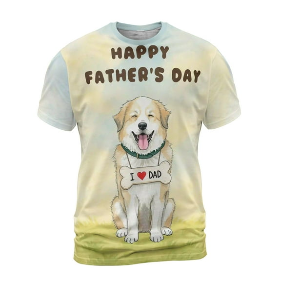 Cute Great Pyrenees Loves Dad Happy Father's Day All Over Print 3D Shirt Unisex Merch Pyr Dog Lover - 12008