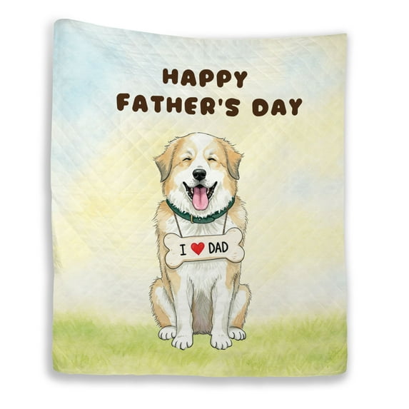 Cute Great Pyrenees Loves Dad Happy Father's Day Quilt Blanket Pyr Dog Lover Cozy Comforter Throw Blanket - 12008
