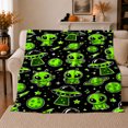 thumbnail image 1 of Cute Green Alien Flying Saucer Space Whimsical, Playful Celestial Art Scene, Warm Flannel Blanket for Living Room and Bedroom, Celestial Art Lovers Housewarming Gift, Playful Home Decor, 1 of 9