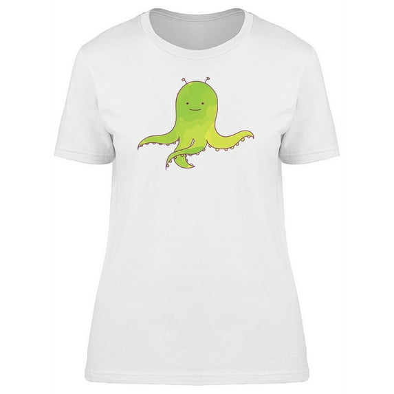 Cute Green Alien Octopus Doodle T-Shirt Women -Image by Shutterstock, Female XX-Large