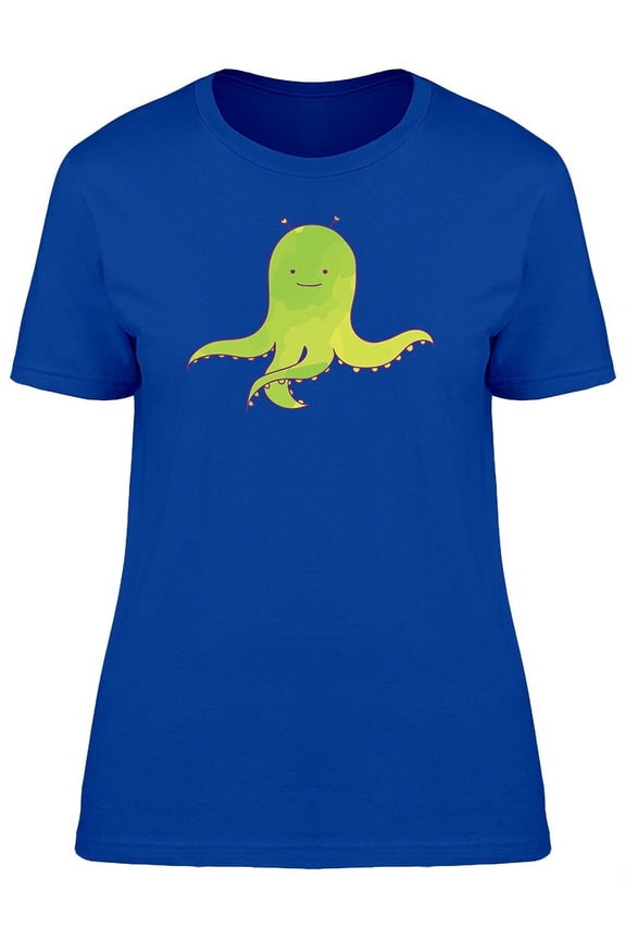 Cute Green Alien Octopus Doodle T-Shirt Women -Image by Shutterstock, Female x-Large