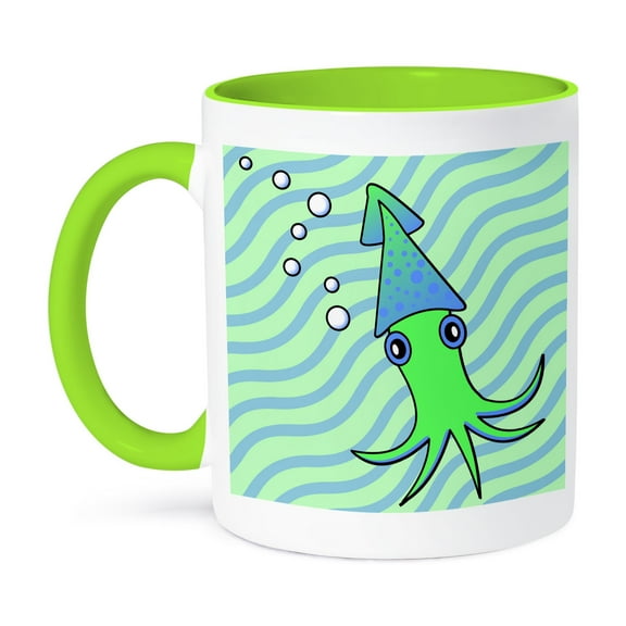 3dRose, Cute Green and Blue Squid, 11oz Two-Tone Green Mug