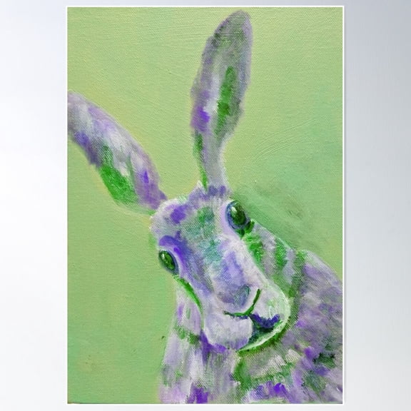 Cute Green And Purple Hare Poster Wall Art, Modern Wall Decor For Living Room Bedroom, 24x36 UNFRAMED