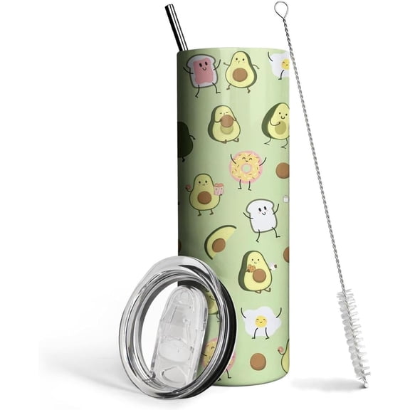 Cute Green Avocado Skinny Tumbler with Lid and Straw,Avocado Gifts Decor, Unique Birthday Gifts for Women,Avocado Stuff, Avocado Travel Mug Coffee Water Bottle Tumbler 20 oz